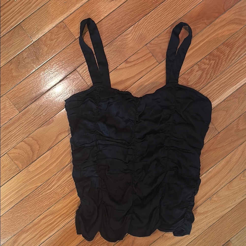 & Other Stories Black Ruched Bustier Tank Top